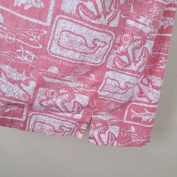 Vineyard Vines Size S Oversized Hawaiian Short Sleeve Button Up Shirt Red Pink - Picture 8 of 11